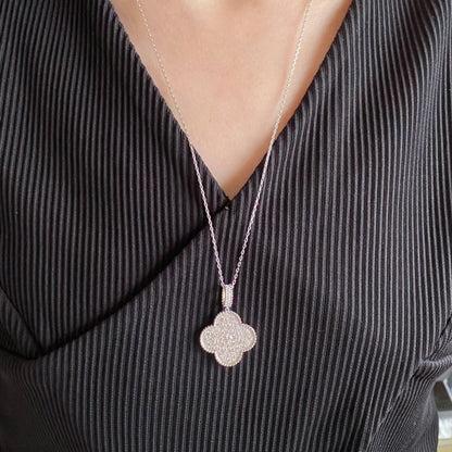 [Lumi Jewelry]CLOVER 25MM LARGE PEDANT DIAMOND PAVED LONG NECKLACE