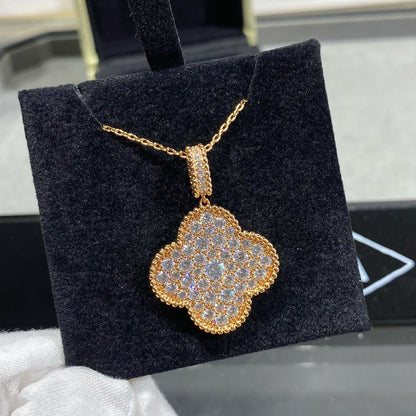 [Lumi Jewelry]CLOVER 25MM LARGE PEDANT DIAMOND PAVED LONG NECKLACE