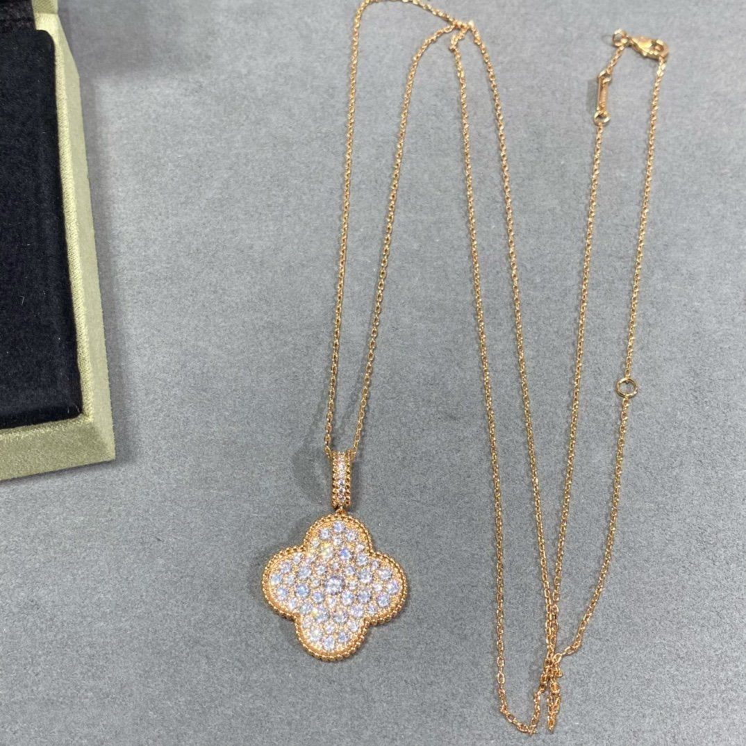 [Lumi Jewelry]CLOVER 25MM LARGE PEDANT DIAMOND PAVED LONG NECKLACE