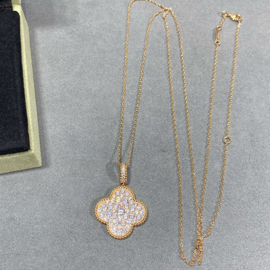 [Lumi Jewelry]CLOVER 25MM LARGE PEDANT DIAMOND PAVED LONG NECKLACE