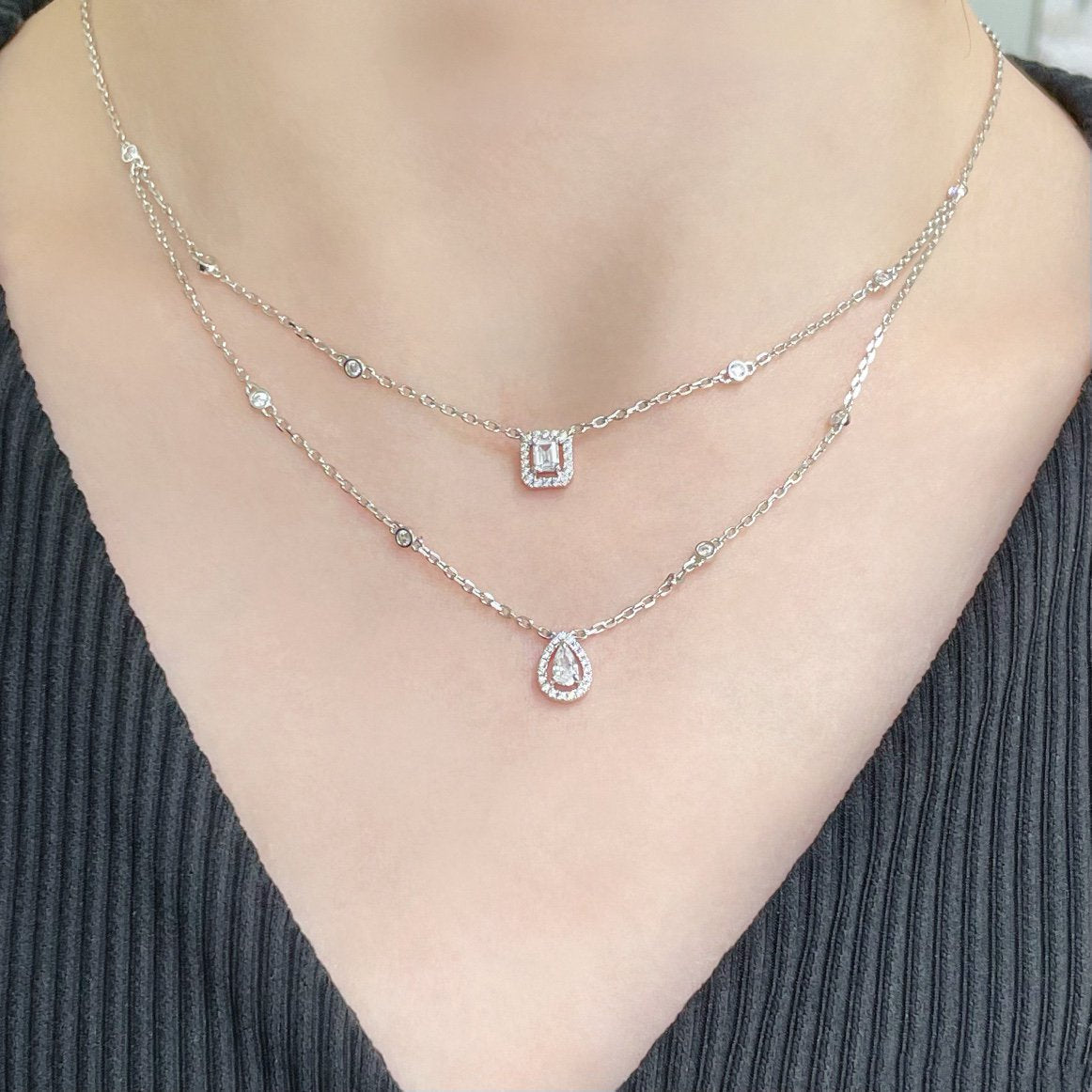 [Lumi Jewelery]MY TWIN 2 ROW DIAMOND NECKLACE