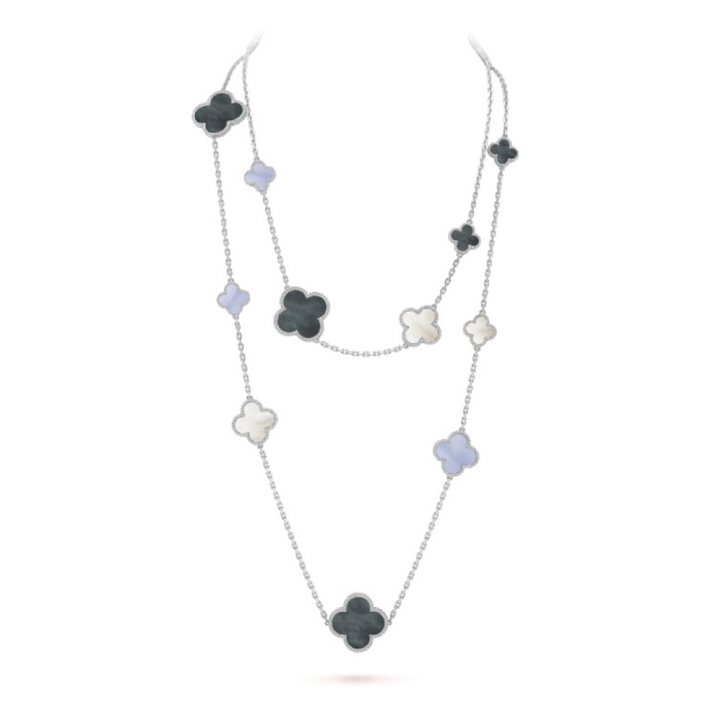 [Lumi Jewelry]CLOVER 16 MOTIF CHALCEDONY MOP SILVER NECKLACE