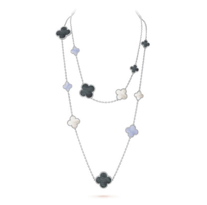 [Lumi Jewelry]CLOVER 16 MOTIF CHALCEDONY MOP SILVER NECKLACE