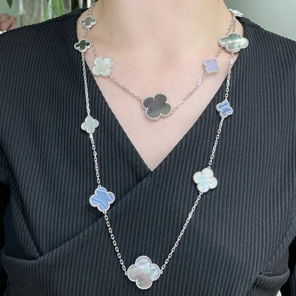 [Lumi Jewelry]CLOVER 16 MOTIF CHALCEDONY MOP SILVER NECKLACE