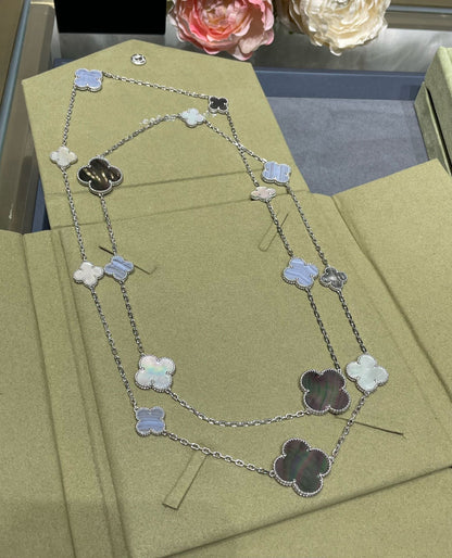 [Lumi Jewelry]CLOVER 16 MOTIF CHALCEDONY MOP SILVER NECKLACE