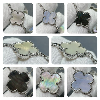 [Lumi Jewelry]CLOVER 16 MOTIF CHALCEDONY MOP SILVER NECKLACE