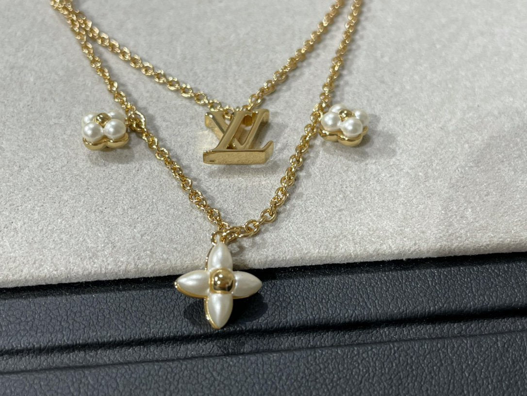 [Lumi Jewelry]FLOWERGRAM GOLD MOP DOUBLE ROW NECKLACE