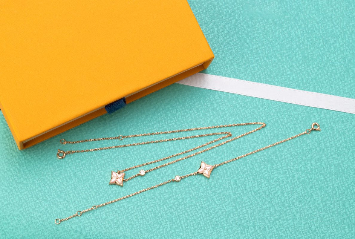 [Lumi Jewelry]STAR PINK MOP 1 DIAMOND PINK GOLD NECKLACE