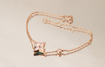 [Lumi Jewelry]STAR PINK MOP 1 DIAMOND PINK GOLD NECKLACE