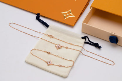 [Lumi Jewelry]STAR PINK MOP 1 DIAMOND PINK GOLD NECKLACE