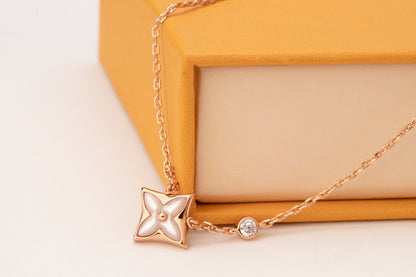 [Lumi Jewelry]STAR PINK MOP 1 DIAMOND PINK GOLD NECKLACE