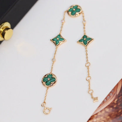 [Lumi Jewelry]STAR AND SUN 4 MOTIF PINK GOLD MALACHITE BRACELET