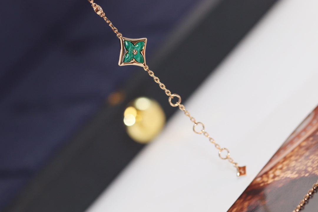[Lumi Jewelry]STAR AND SUN 4 MOTIF PINK GOLD MALACHITE BRACELET