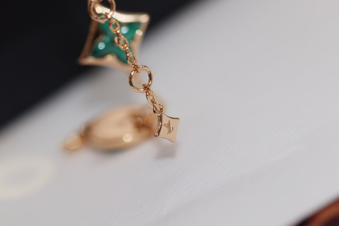 [Lumi Jewelry]STAR AND SUN 4 MOTIF PINK GOLD MALACHITE BRACELET