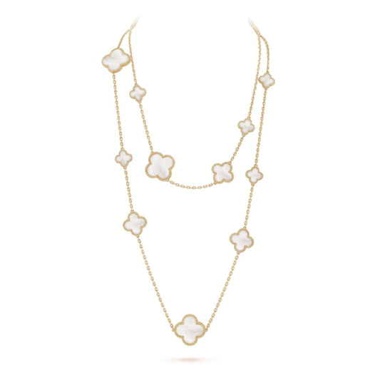[Lumi Jewelry]CLOVER 16 MOTIF WHITE MOP GOLD NECKLACE