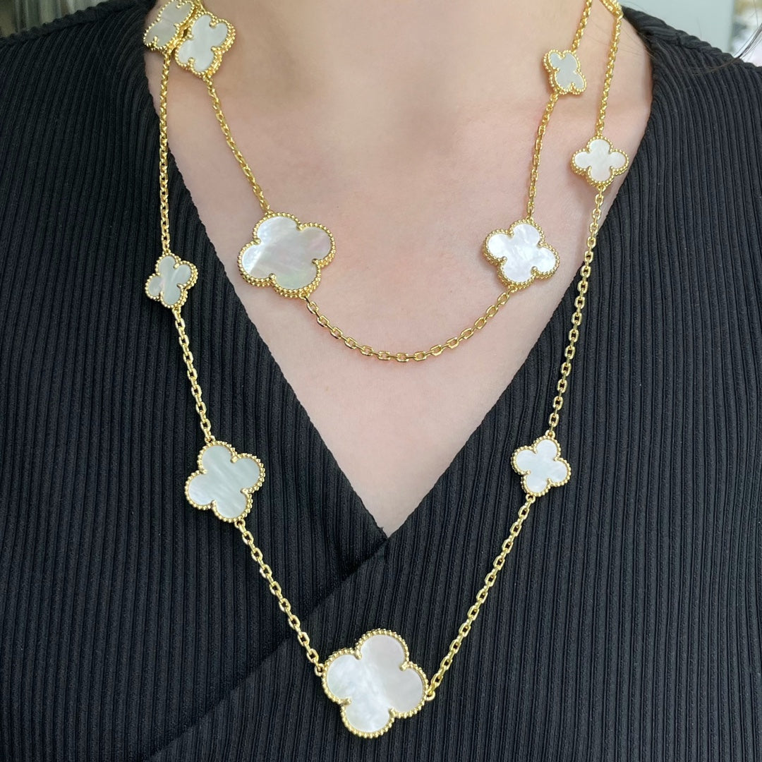 [Lumi Jewelry]CLOVER 16 MOTIF WHITE MOP GOLD NECKLACE