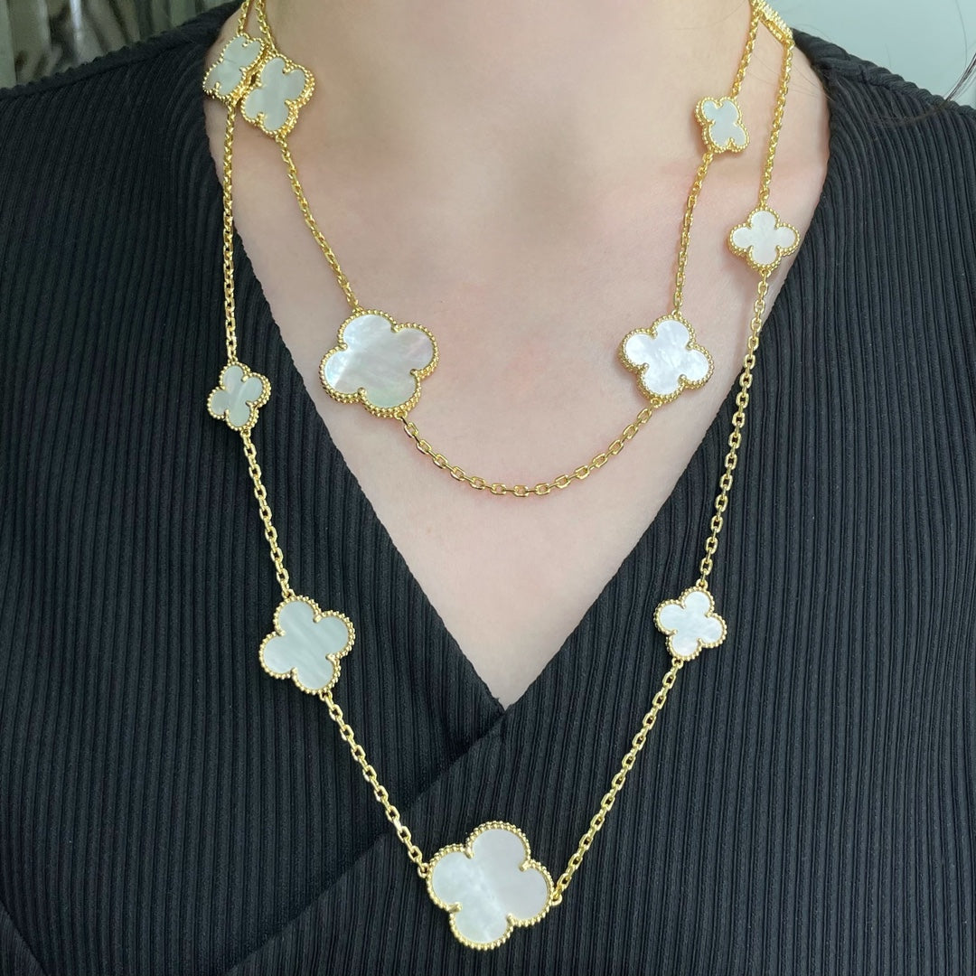 [Lumi Jewelry]CLOVER 16 MOTIF WHITE MOP GOLD NECKLACE