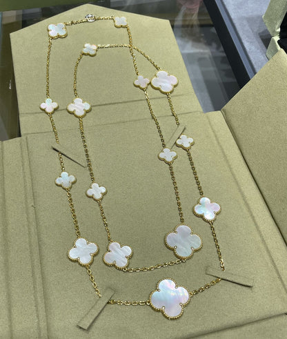 [Lumi Jewelry]CLOVER 16 MOTIF WHITE MOP GOLD NECKLACE