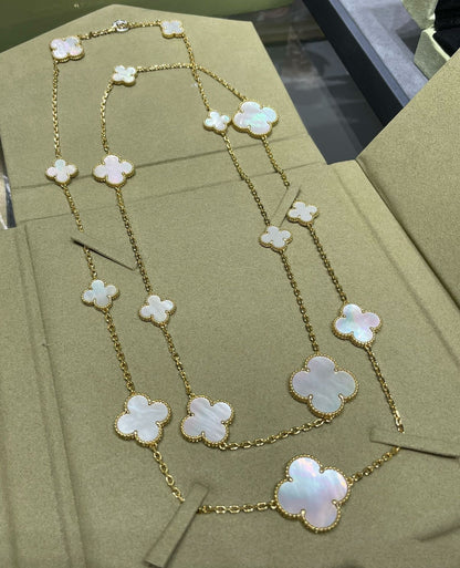 [Lumi Jewelry]CLOVER 16 MOTIF WHITE MOP GOLD NECKLACE