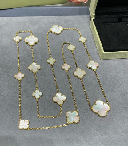 [Lumi Jewelry]CLOVER 16 MOTIF WHITE MOP GOLD NECKLACE
