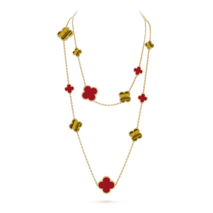 [Lumi Jewelry]CLOVER 16 MOTIF CARNELIAN TIGER EYE ROSE GOLD NECKLACE