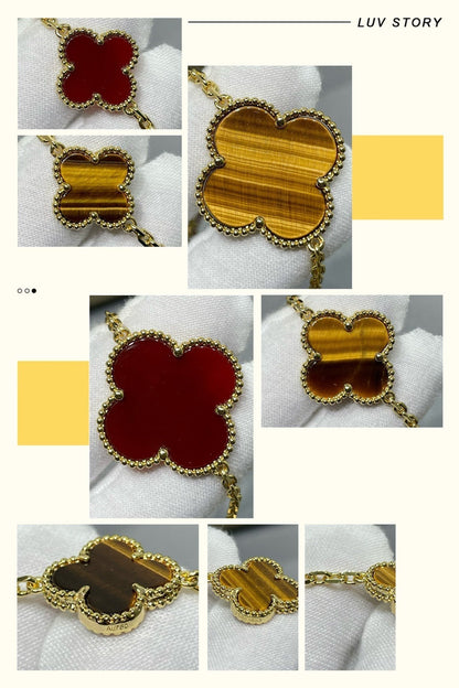 [Lumi Jewelry]CLOVER 16 MOTIF CARNELIAN TIGER EYE ROSE GOLD NECKLACE