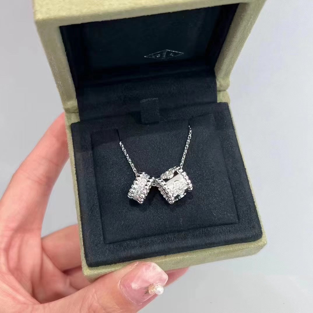 [Lumi Jewelry]PERLEE DOUBLE PENDANT SILVER DIAMOND NECKLACE