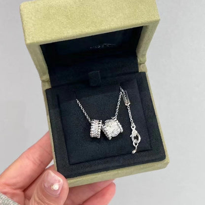 [Lumi Jewelry]PERLEE DOUBLE PENDANT SILVER DIAMOND NECKLACE