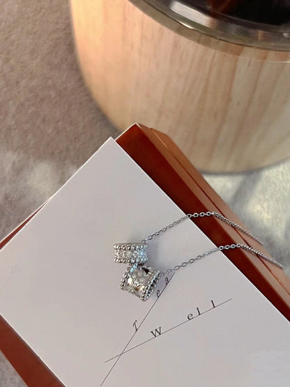 [Lumi Jewelry]PERLEE DOUBLE PENDANT SILVER DIAMOND NECKLACE