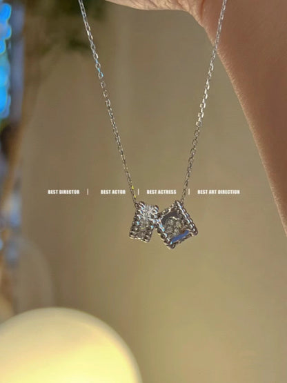 [Lumi Jewelry]PERLEE DOUBLE PENDANT SILVER DIAMOND NECKLACE