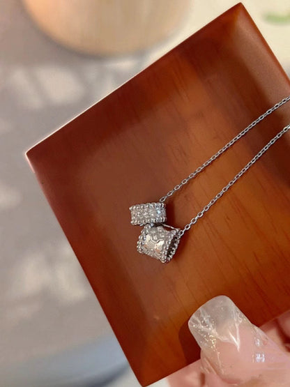 [Lumi Jewelry]PERLEE DOUBLE PENDANT SILVER DIAMOND NECKLACE