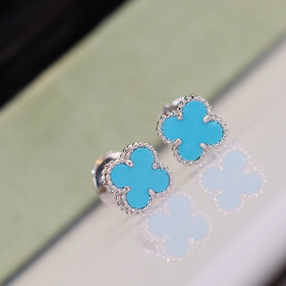 [Lumi Jewelry]CLOVER MINI TURQUOISE SILVER STUD EARRINGS