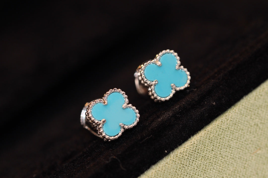 [Lumi Jewelry]CLOVER MINI TURQUOISE SILVER STUD EARRINGS