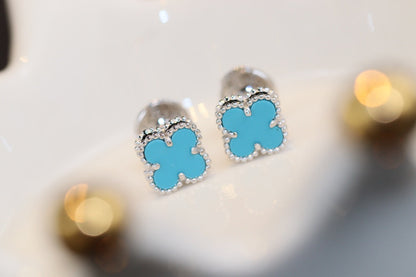 [Lumi Jewelry]CLOVER MINI TURQUOISE SILVER STUD EARRINGS