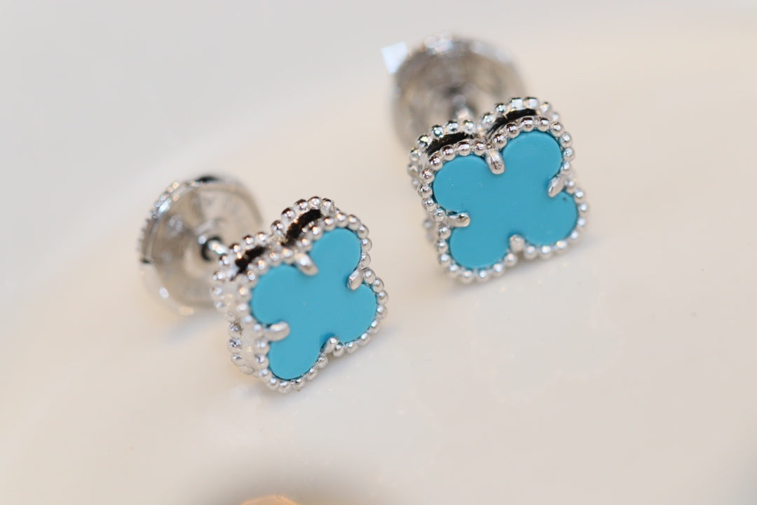 [Lumi Jewelry]CLOVER MINI TURQUOISE SILVER STUD EARRINGS