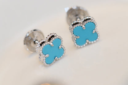 [Lumi Jewelry]CLOVER MINI TURQUOISE SILVER STUD EARRINGS