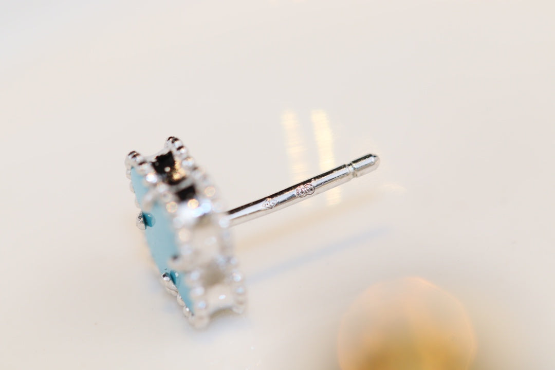 [Lumi Jewelry]CLOVER MINI TURQUOISE SILVER STUD EARRINGS