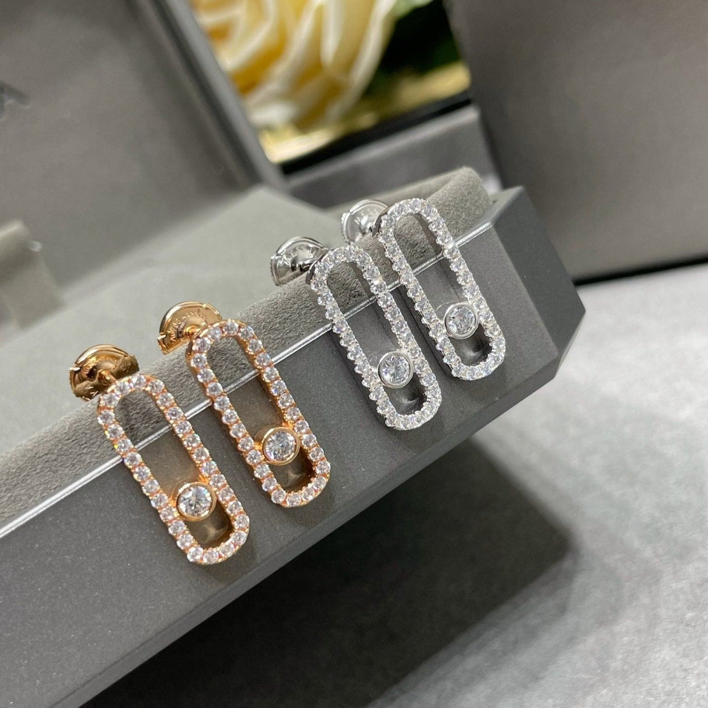 [Lumi Jewelery]MOVE UNO STUD DIAMOND PAVED EARRINGS