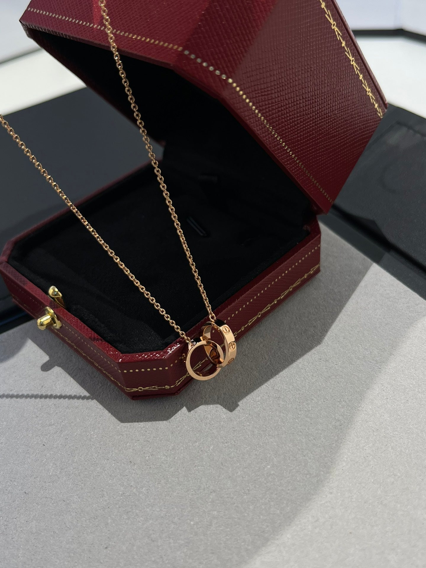 [Lumi Jewelry]LOVE NECKLACE DOUBLE RING PINK GOLD