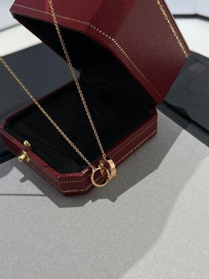[Lumi Jewelry]LOVE NECKLACE DOUBLE RING PINK GOLD