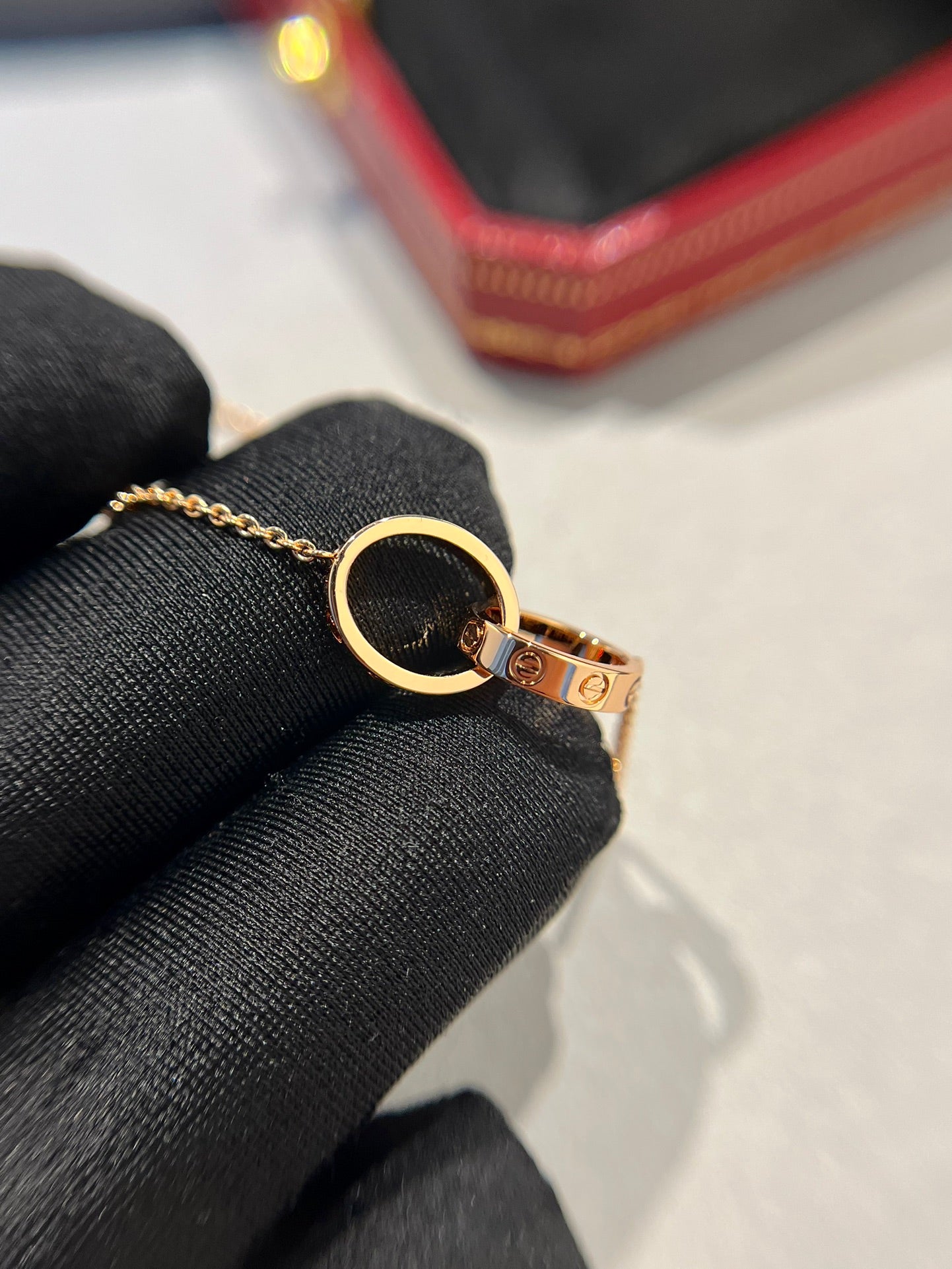 [Lumi Jewelry]LOVE NECKLACE DOUBLE RING PINK GOLD
