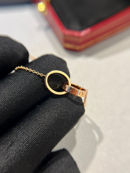 [Lumi Jewelry]LOVE NECKLACE DOUBLE RING PINK GOLD