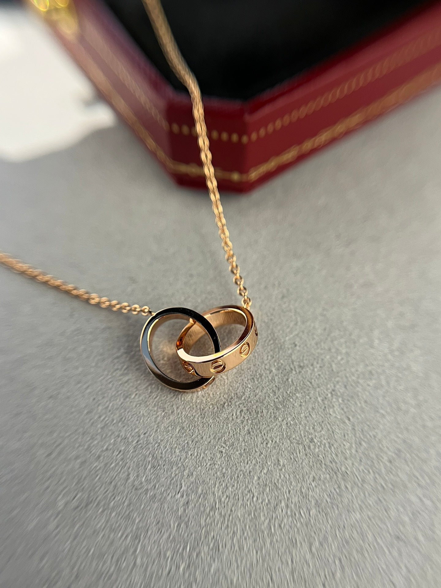 [Lumi Jewelry]LOVE NECKLACE DOUBLE RING PINK GOLD