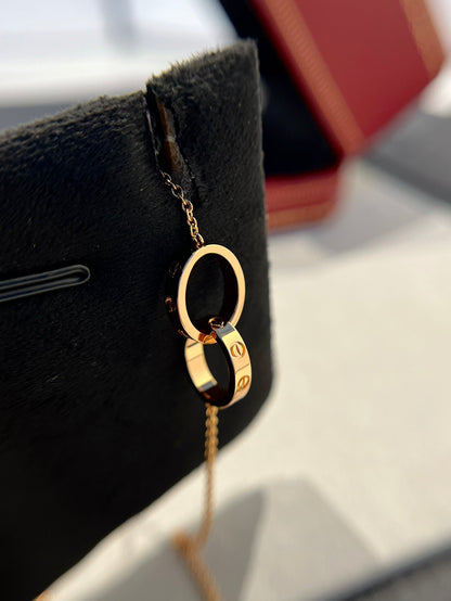 [Lumi Jewelry]LOVE NECKLACE DOUBLE RING PINK GOLD