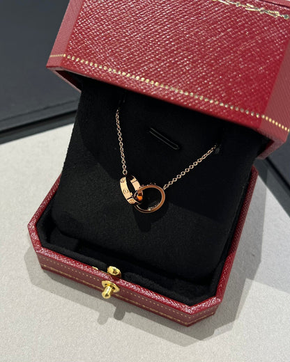 [Lumi Jewelry]LOVE NECKLACE DOUBLE RING PINK GOLD