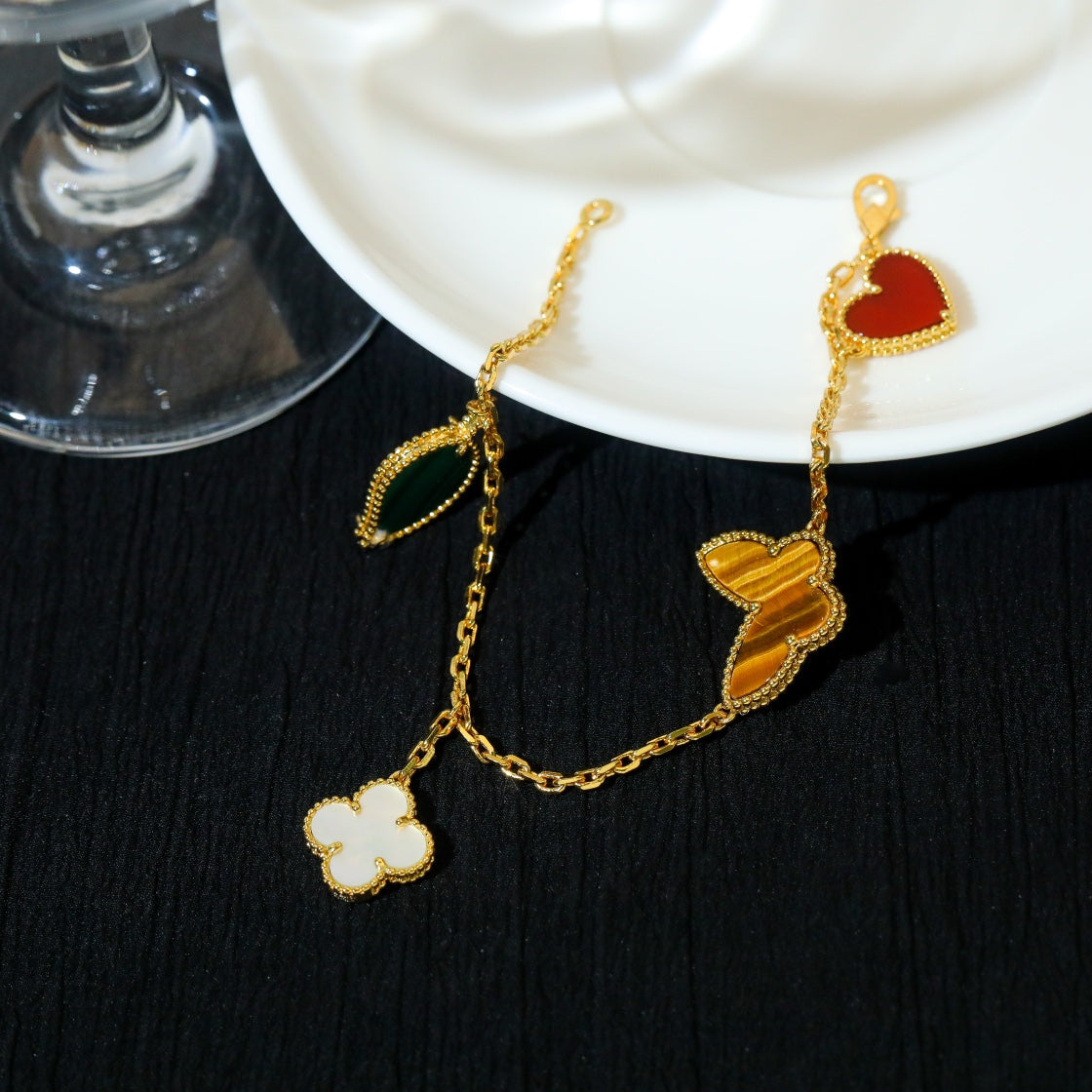[Lumi Jewelry]LUCKY SPRING 5 MOTIF GOLD BRACELET