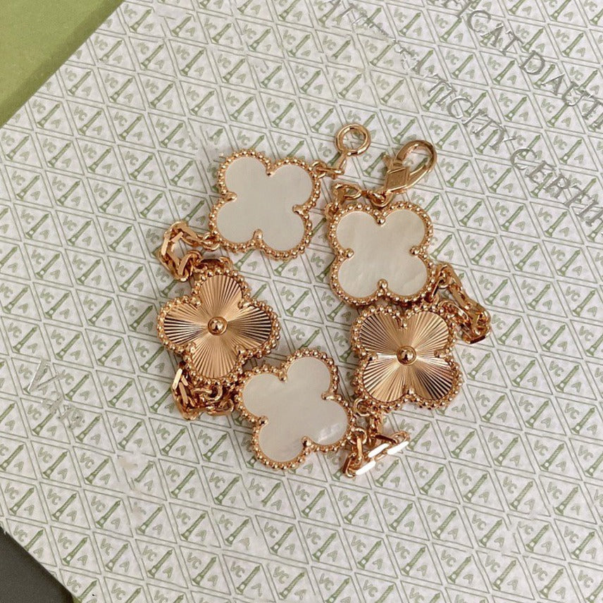 [Lumi Jewelry]CLOVER BRACELET 5 MOTIF WHITE MOP PINK GOLD