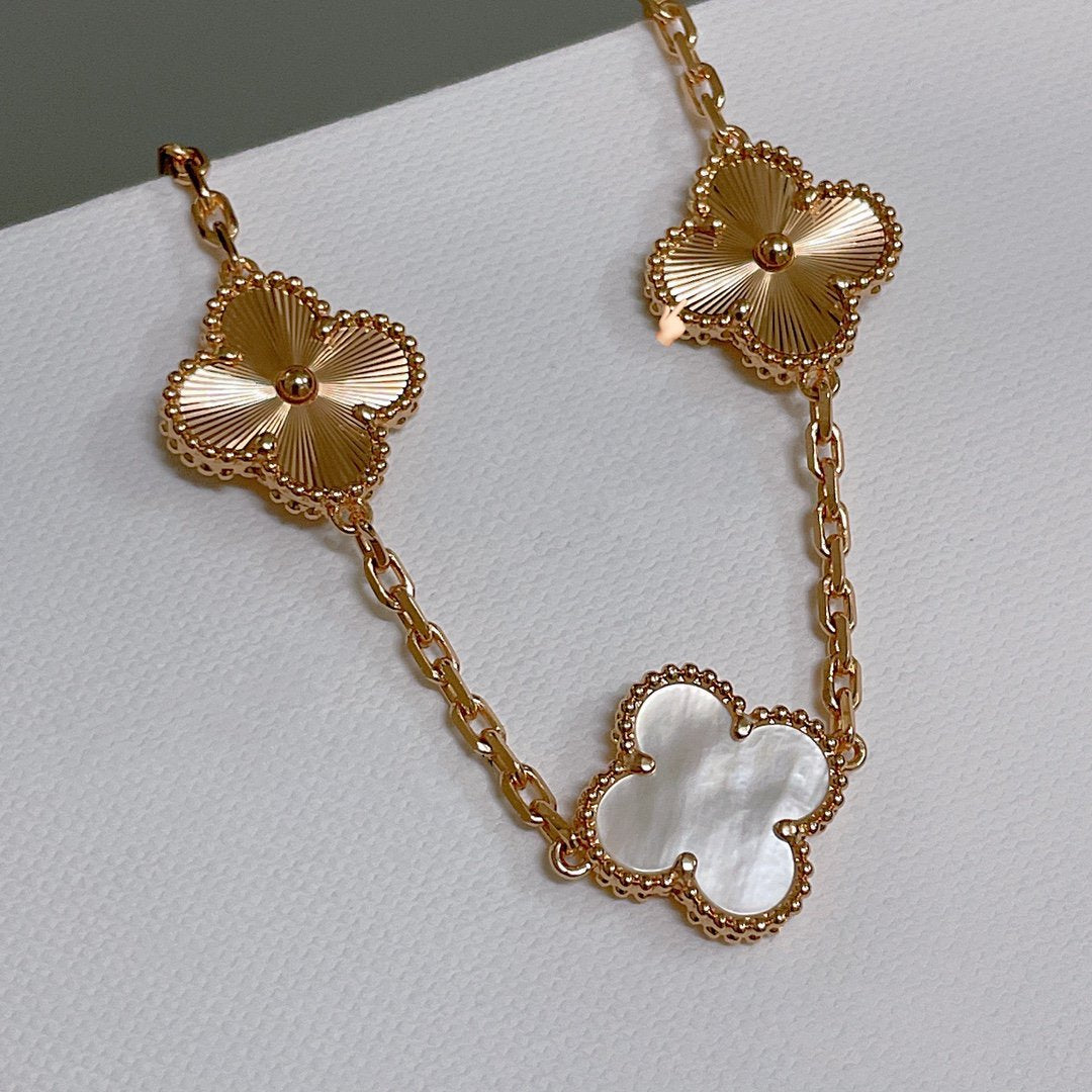 [Lumi Jewelry]CLOVER BRACELET 5 MOTIF WHITE MOP PINK GOLD