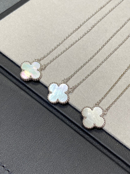 [Lumi Jewelry]CLOVER MEDIUM SILVER WHITE MOP NECKLACE