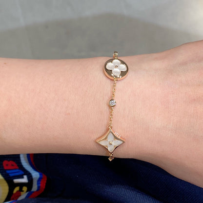 [Lumi Jewelry]STAR AND SUN 4 MOTIF WHITE MOP PINK GOLD BRACELET